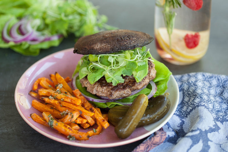Portobello Burgers with Sweet Potato Fries
